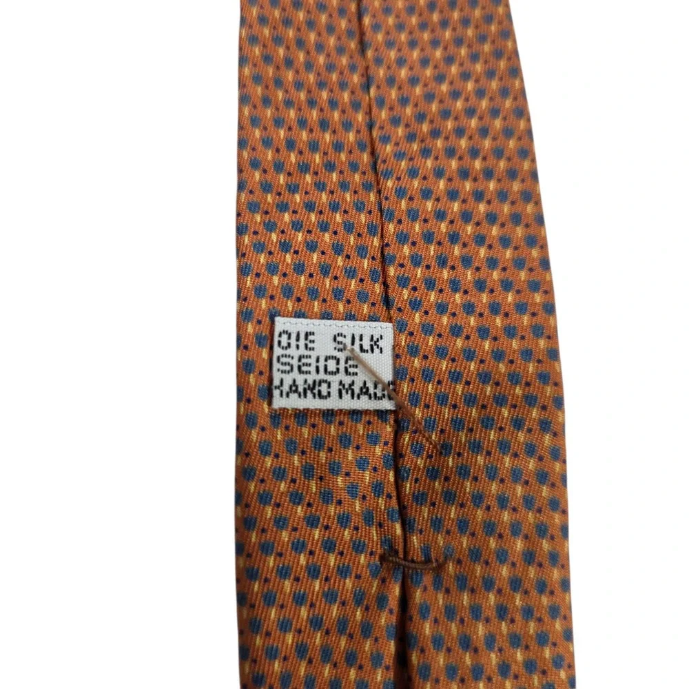 Christian Dior Men Necktie Orange Micro Dot Silk Handmade Floral Designer Formal